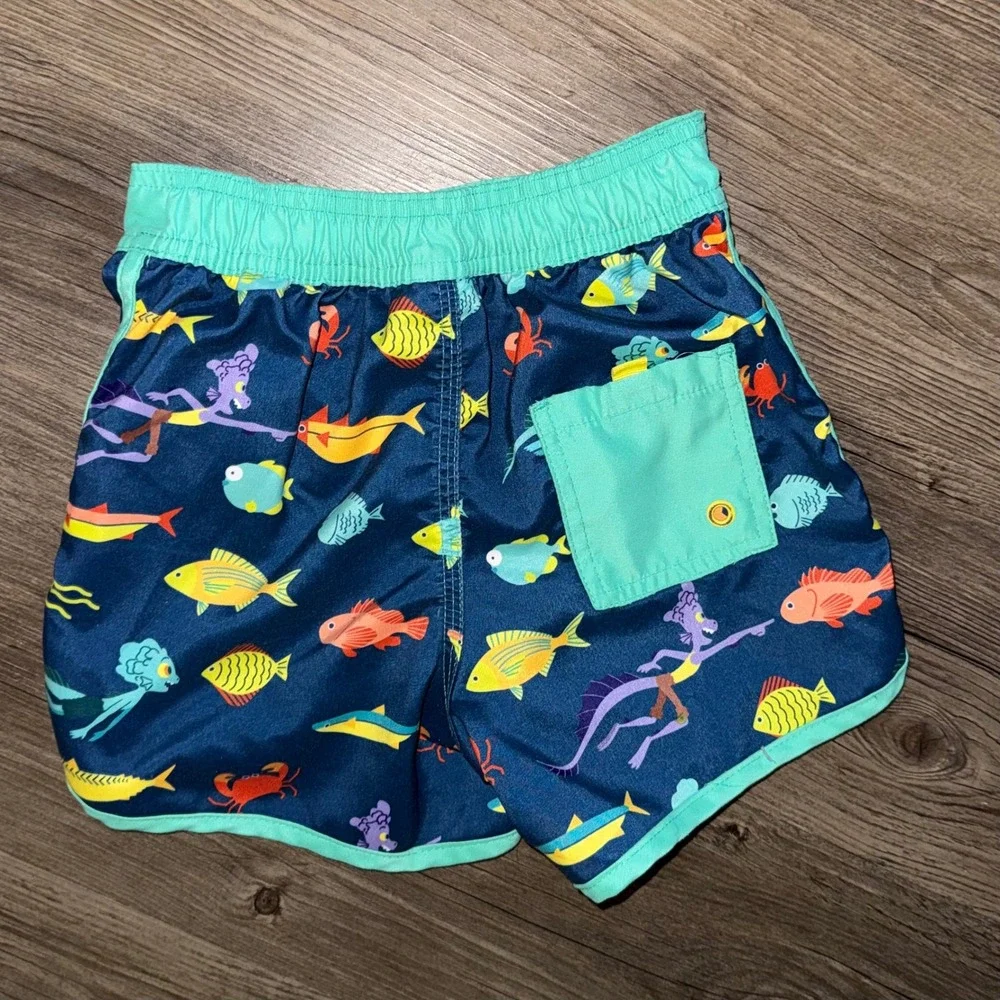Disney Pixar Luca Boys Swim Trunks Size 4 Navy Blue Sea Monster Fish Print